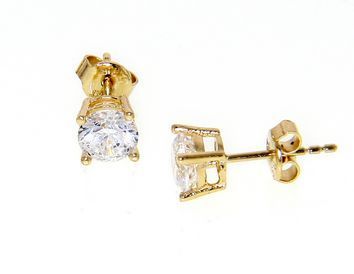 Golden single stone earrings 14k with zircon (code S169913)